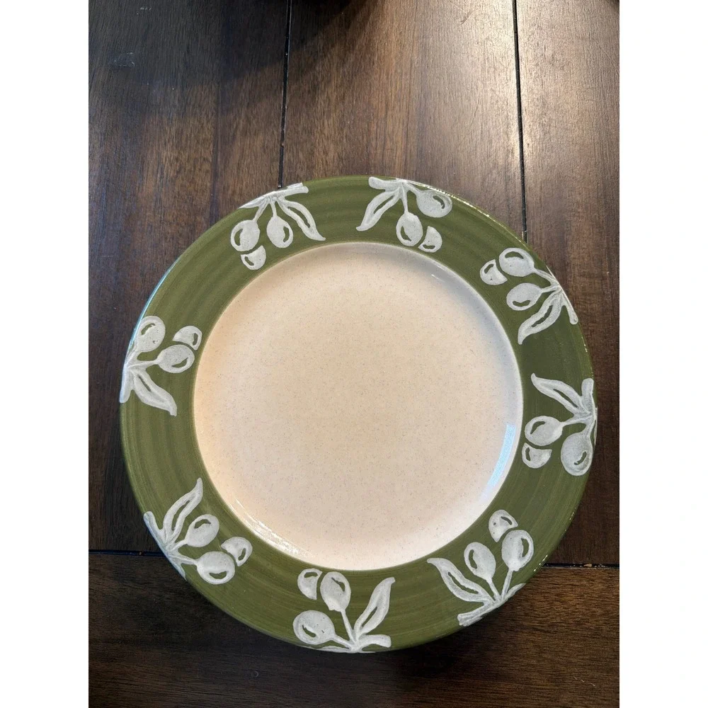 Set of 4 Vintage Pier 1 Italy Handpainted Olive Branch Dinner Plates
